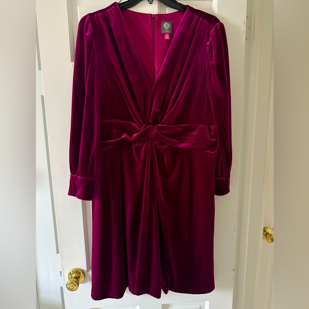 18W plus size deep raspberry, lined stretch velvet dress by Vince Camuto